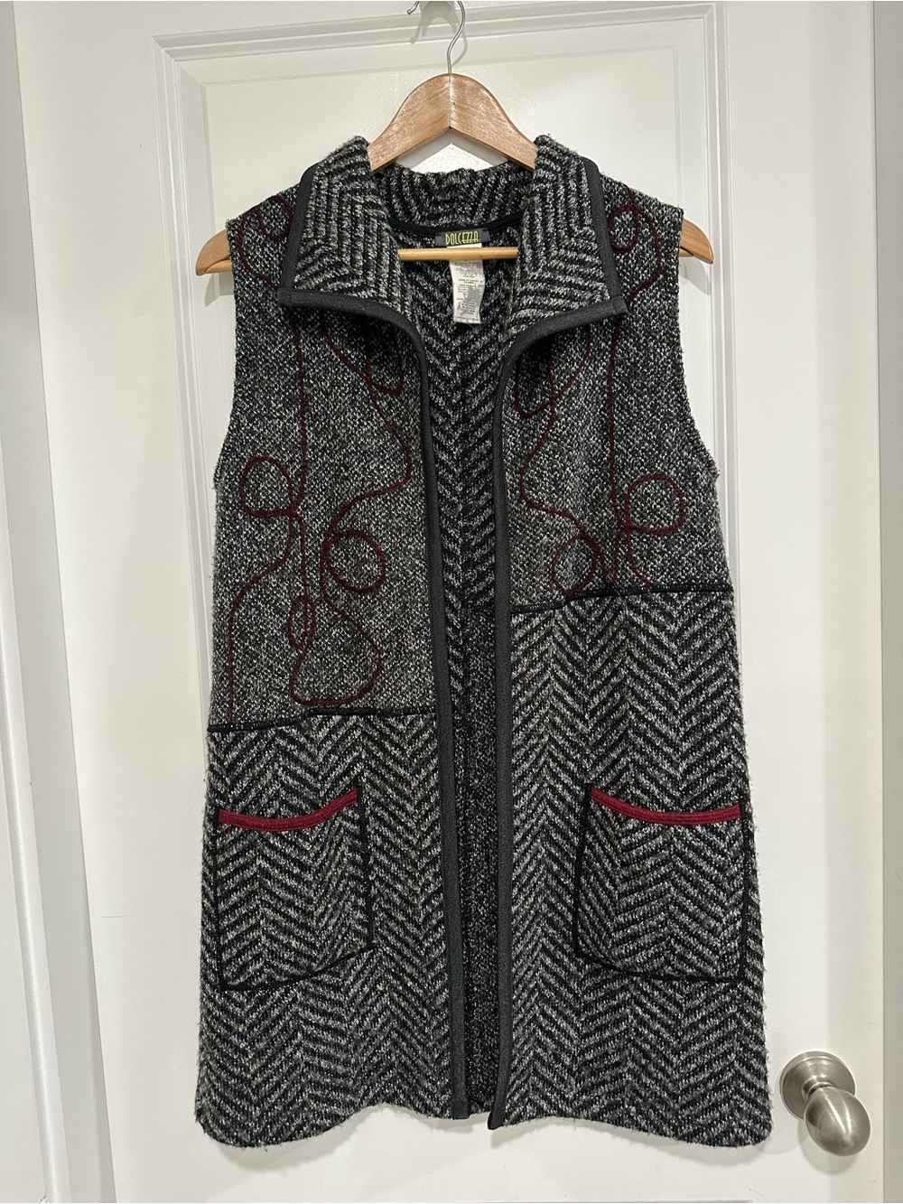 Dolcezza  Gray Long Line Wool  Blend Sleeveless Vest with Pockets Women’s Small